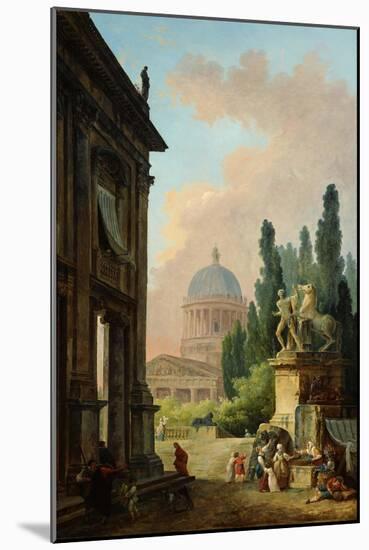 View of Rome with the Horse Tamer of the Monte Cavallo, 1786-Hubert Robert-Mounted Giclee Print