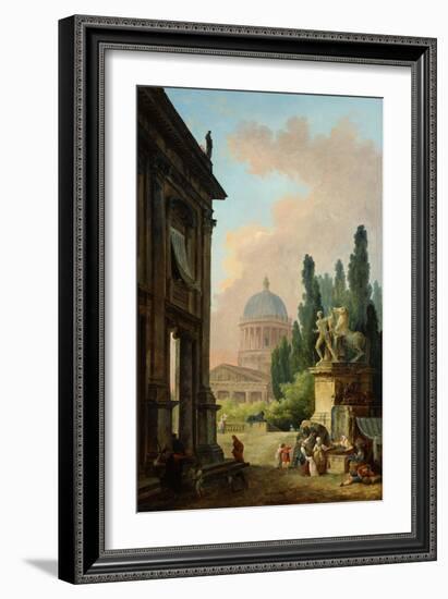 View of Rome with the Horse Tamer of the Monte Cavallo, 1786-Hubert Robert-Framed Giclee Print