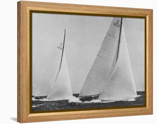 View of Sailboats Intrepid and Columbia During the America's Cup Trials-George Silk-Framed Premier Image Canvas