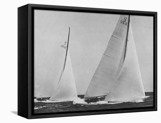 View of Sailboats Intrepid and Columbia During the America's Cup Trials-George Silk-Framed Premier Image Canvas