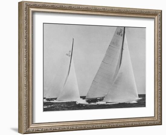 View of Sailboats Intrepid and Columbia During the America's Cup Trials-George Silk-Framed Photographic Print