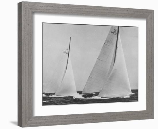 View of Sailboats Intrepid and Columbia During the America's Cup Trials-George Silk-Framed Photographic Print