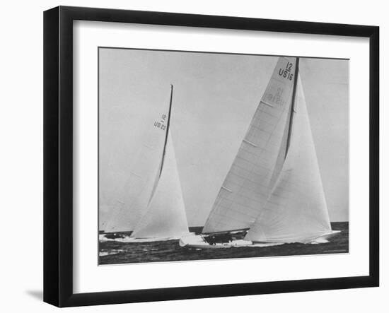 View of Sailboats Intrepid and Columbia During the America's Cup Trials-George Silk-Framed Photographic Print