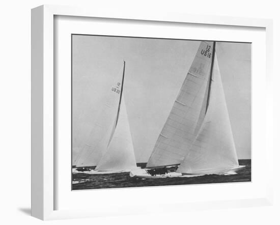 View of Sailboats Intrepid and Columbia During the America's Cup Trials-George Silk-Framed Photographic Print