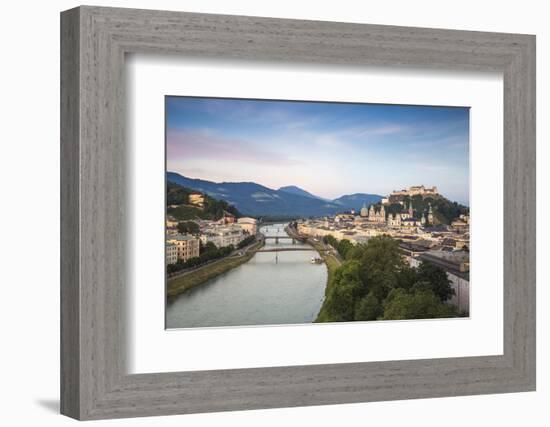 View of Salzach River and Hohensalzburg Castle above The Old City, Salzburg, Austria, Europe-Jane Sweeney-Framed Photographic Print