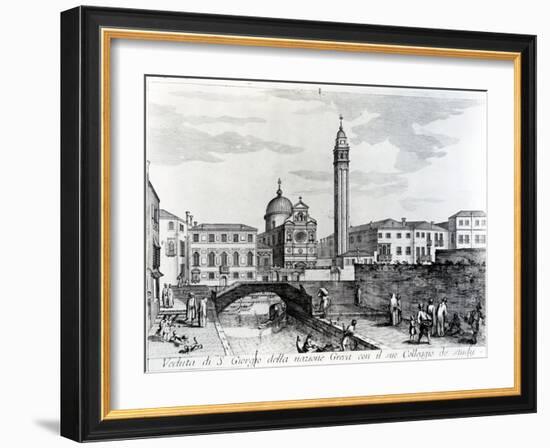 View of San Giorgio Dei Greci and the Flanginian School, Venice (Engraving)-Italian-Framed Giclee Print