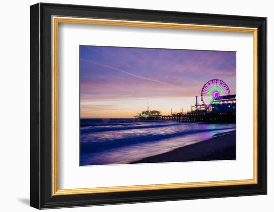 View of Santa Monica Pier at dusk, Colorado Avenue, Santa Monica, California, USA-Panoramic Images-Framed Photographic Print