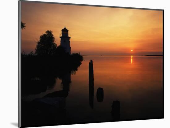 View of Sea and Lighthouse at Sunset, Cheboygan, Michigan, USA-Adam Jones-Mounted Photographic Print