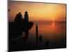 View of Sea and Lighthouse at Sunset, Cheboygan, Michigan, USA-Adam Jones-Mounted Photographic Print