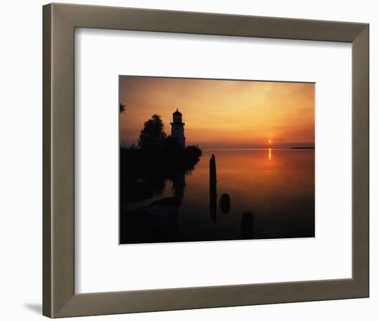 View of Sea and Lighthouse at Sunset, Cheboygan, Michigan, USA-Adam Jones-Framed Photographic Print