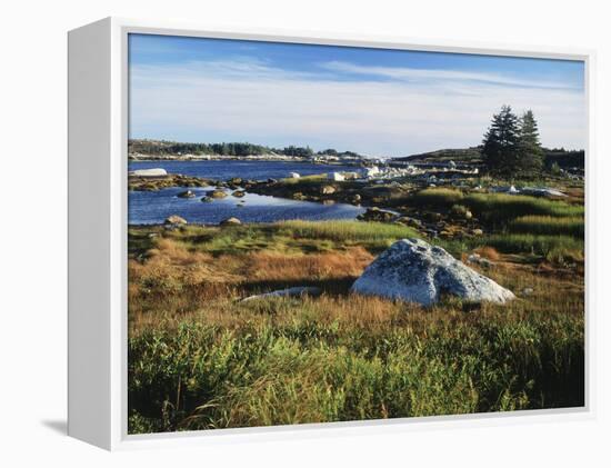 View of Sea with Coastline, Nova Scotia, Canada-Greg Probst-Framed Premier Image Canvas