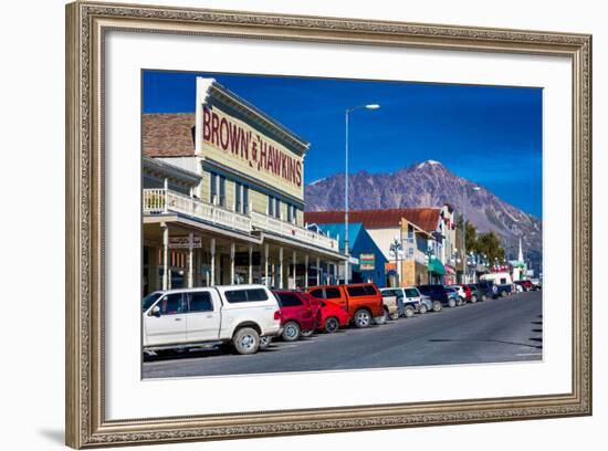 View of Seward, Alaska storefronts-null-Framed Photographic Print