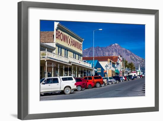 View of Seward, Alaska storefronts-null-Framed Photographic Print
