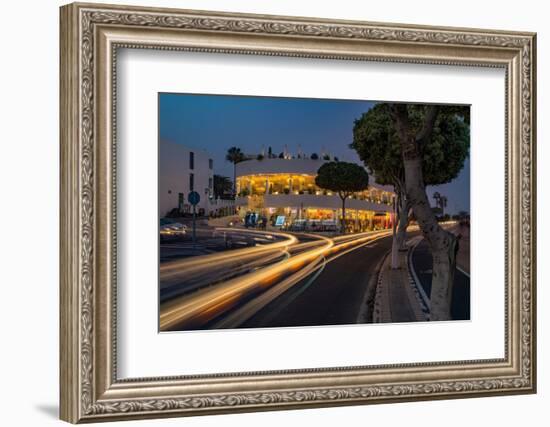 View of shops and bars at dusk, Puerto del Carmen, Lanzarote, Las Palmas-Frank Fell-Framed Photographic Print