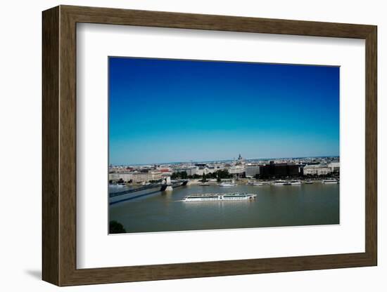 View of sightseeing boat on the River Danube and Budapest, Hungary, Europe-Oliviero Olivieri-Framed Photographic Print