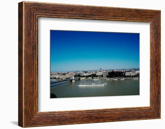 View of sightseeing boat on the River Danube and Budapest, Hungary, Europe-Oliviero Olivieri-Framed Photographic Print