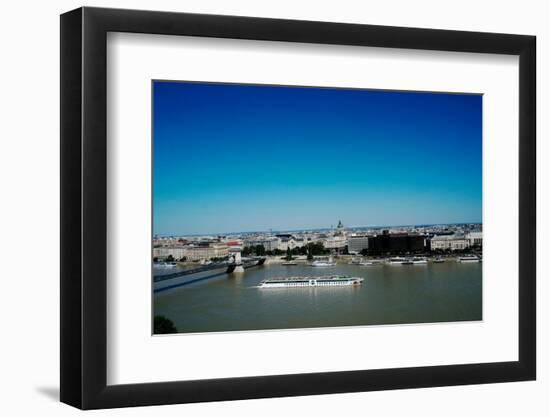View of sightseeing boat on the River Danube and Budapest, Hungary, Europe-Oliviero Olivieri-Framed Photographic Print