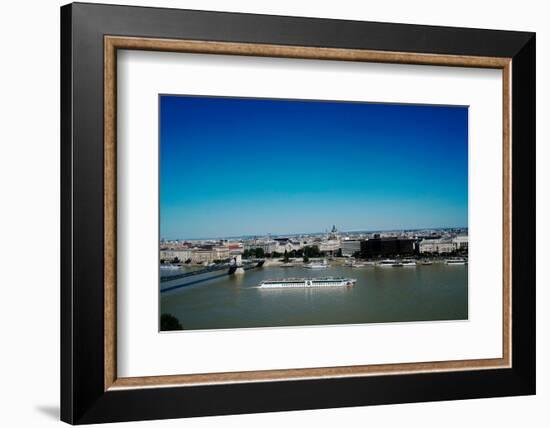 View of sightseeing boat on the River Danube and Budapest, Hungary, Europe-Oliviero Olivieri-Framed Photographic Print