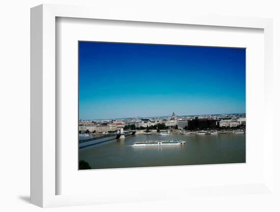 View of sightseeing boat on the River Danube and Budapest, Hungary, Europe-Oliviero Olivieri-Framed Photographic Print