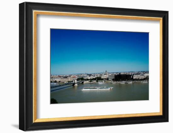 View of sightseeing boat on the River Danube and Budapest, Hungary, Europe-Oliviero Olivieri-Framed Photographic Print