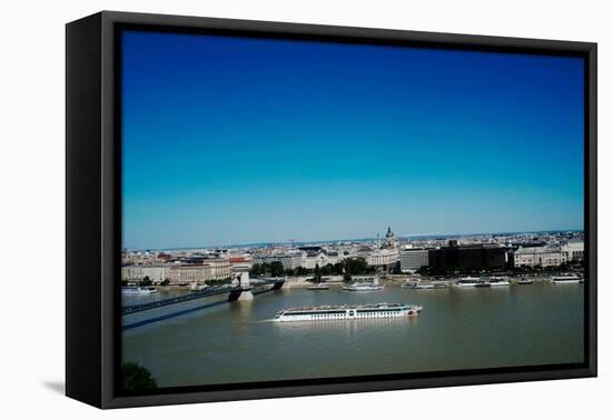 View of sightseeing boat on the River Danube and Budapest, Hungary, Europe-Oliviero Olivieri-Framed Premier Image Canvas