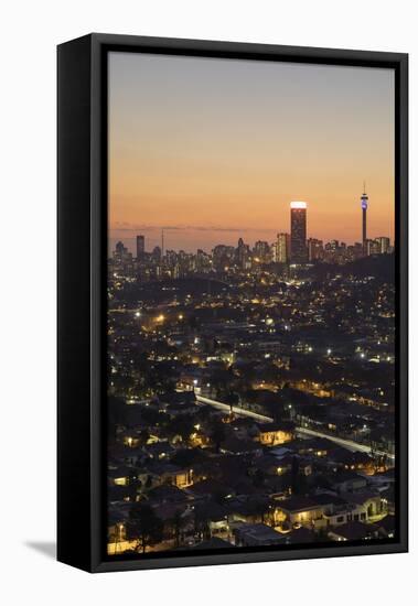 View of skyline at sunset, Johannesburg, Gauteng, South Africa, africa-Ian Trower-Framed Premier Image Canvas