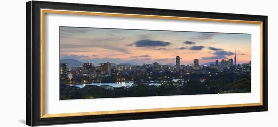 View of Skyline of Coastal Area of Fukuoka at Sunset, Kyushu, Japan-Ian Trower-Framed Photographic Print