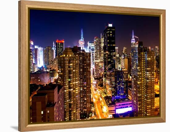 View of Skyscrapers of Times Square and 42nd Street at Night-Philippe Hugonnard-Framed Premier Image Canvas