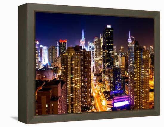 View of Skyscrapers of Times Square and 42nd Street at Night-Philippe Hugonnard-Framed Premier Image Canvas