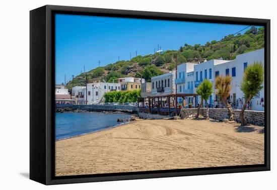 View of small beach and shops in the town of Mandraki, Mandraki, Nisyros, Dodecanese, Greek Islands-Frank Fell-Framed Premier Image Canvas