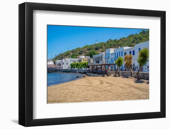 View of small beach and shops in the town of Mandraki, Mandraki, Nisyros, Dodecanese, Greek Islands-Frank Fell-Framed Photographic Print