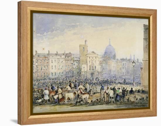 View of Smithfield Market with Figures and Animals, City of London, 1824-George Sidney Shepherd-Framed Premier Image Canvas