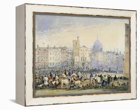 View of Smithfield Market with Figures and Animals, City of London, 1824-George Sidney Shepherd-Framed Premier Image Canvas