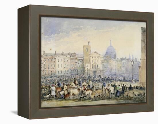 View of Smithfield Market with Figures and Animals, City of London, 1824-George Sidney Shepherd-Framed Premier Image Canvas