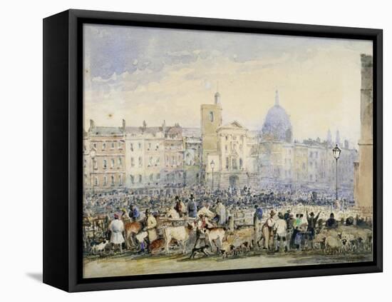 View of Smithfield Market with Figures and Animals, City of London, 1824-George Sidney Shepherd-Framed Premier Image Canvas