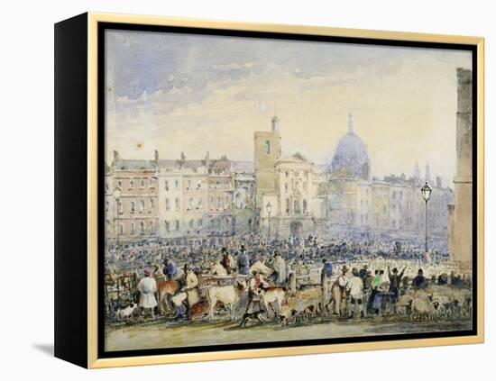 View of Smithfield Market with Figures and Animals, City of London, 1824-George Sidney Shepherd-Framed Premier Image Canvas