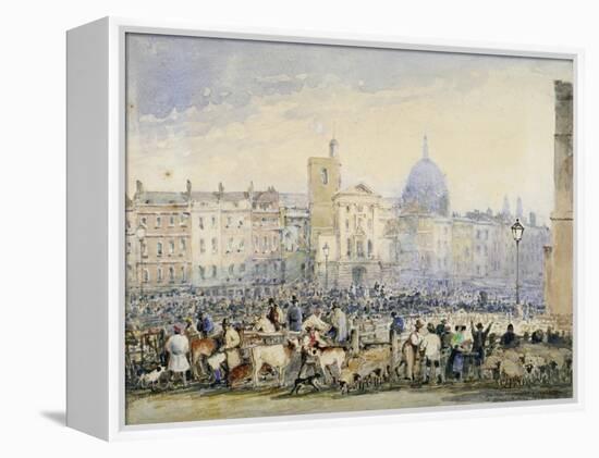 View of Smithfield Market with Figures and Animals, City of London, 1824-George Sidney Shepherd-Framed Premier Image Canvas