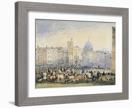 View of Smithfield Market with Figures and Animals, City of London, 1824-George Sidney Shepherd-Framed Giclee Print