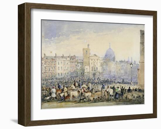 View of Smithfield Market with Figures and Animals, City of London, 1824-George Sidney Shepherd-Framed Giclee Print