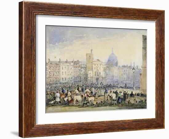 View of Smithfield Market with Figures and Animals, City of London, 1824-George Sidney Shepherd-Framed Giclee Print