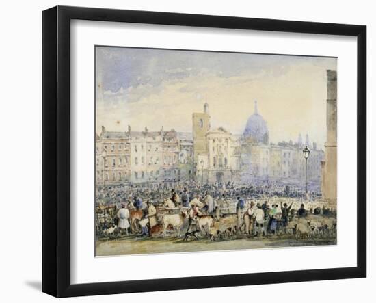 View of Smithfield Market with Figures and Animals, City of London, 1824-George Sidney Shepherd-Framed Giclee Print