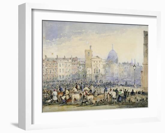 View of Smithfield Market with Figures and Animals, City of London, 1824-George Sidney Shepherd-Framed Giclee Print