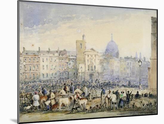 View of Smithfield Market with Figures and Animals, City of London, 1824-George Sidney Shepherd-Mounted Giclee Print