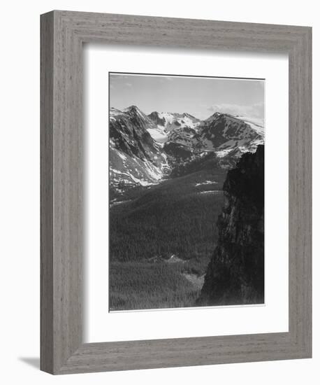 View Of Snow-Capped Mt Timbered Area Below "In Rocky Mountain National Park" Colorado 1933-1942-Ansel Adams-Framed Art Print