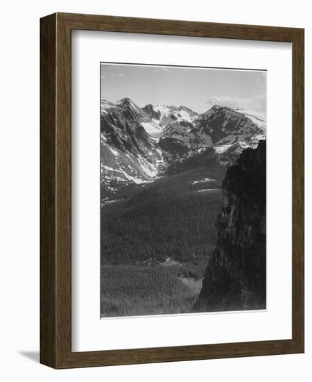 View Of Snow-Capped Mt Timbered Area Below "In Rocky Mountain National Park" Colorado 1933-1942-Ansel Adams-Framed Art Print