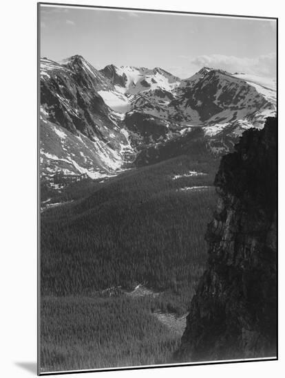 View Of Snow-Capped Mt Timbered Area Below "In Rocky Mountain National Park" Colorado 1933-1942-Ansel Adams-Mounted Art Print