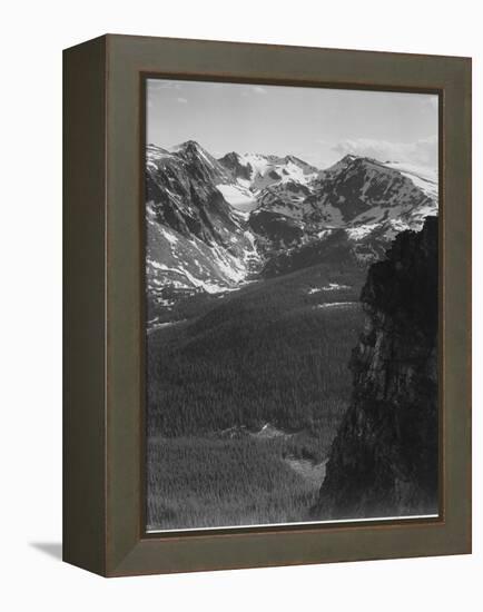 View Of Snow-Capped Mt Timbered Area Below "In Rocky Mountain National Park" Colorado 1933-1942-Ansel Adams-Framed Stretched Canvas