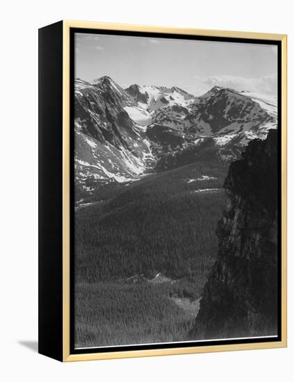 View Of Snow-Capped Mt Timbered Area Below "In Rocky Mountain National Park" Colorado 1933-1942-Ansel Adams-Framed Stretched Canvas