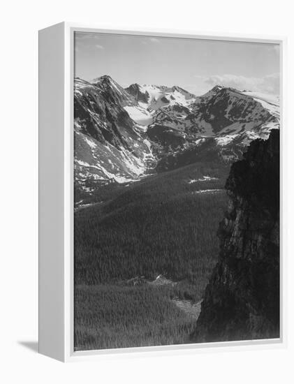 View Of Snow-Capped Mt Timbered Area Below "In Rocky Mountain National Park" Colorado 1933-1942-Ansel Adams-Framed Stretched Canvas