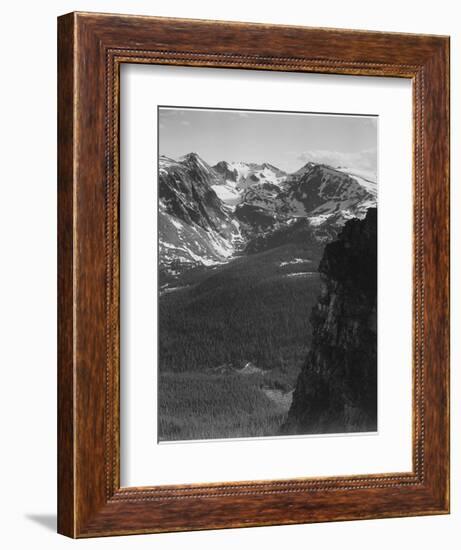 View Of Snow-Capped Mt Timbered Area Below "In Rocky Mountain National Park" Colorado 1933-1942-Ansel Adams-Framed Premium Giclee Print